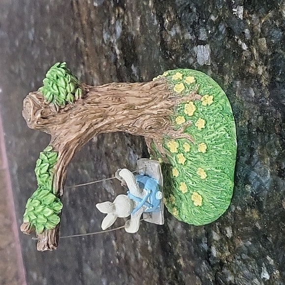 VINTAGE Easter Village Boy Bunny on Swing Miniature - Picture 2 of 5